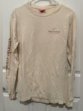 Simply Southern Cream Long Sleeve Logo Tee with Brown Sleeve Script